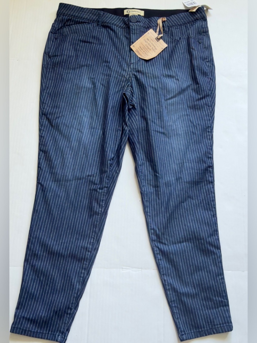Democracy Blue and White Pinstripe High-Rise Ankle Pants